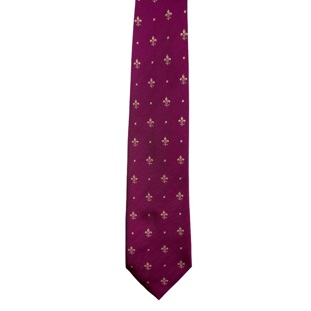 Fox & Chave Burgundy Fleur de Lis Silk Necktie